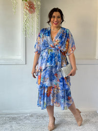 Emily Royal Floral Silk Dress