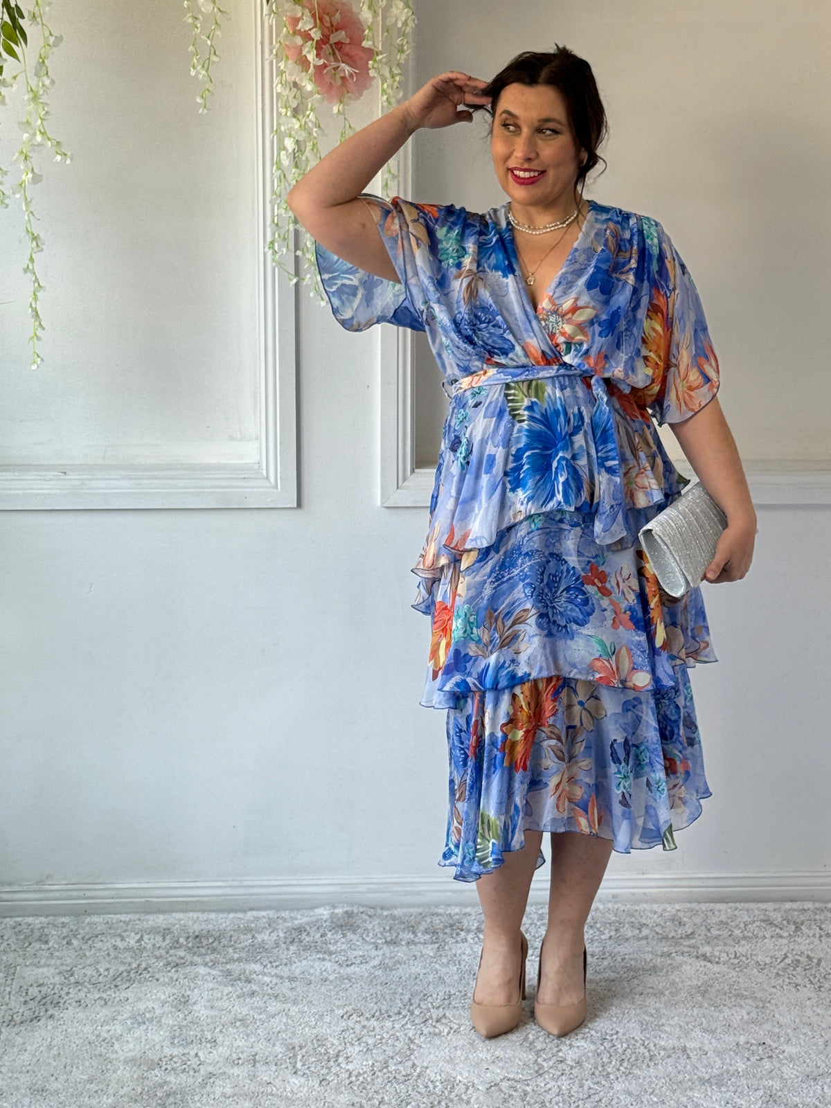 Emily Royal Floral Silk Dress