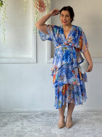 Emily Royal Floral Silk Dress