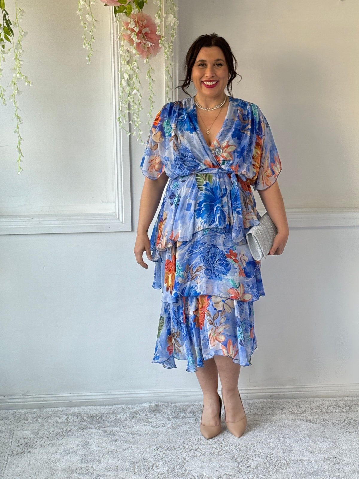 Emily Royal Floral Silk Dress