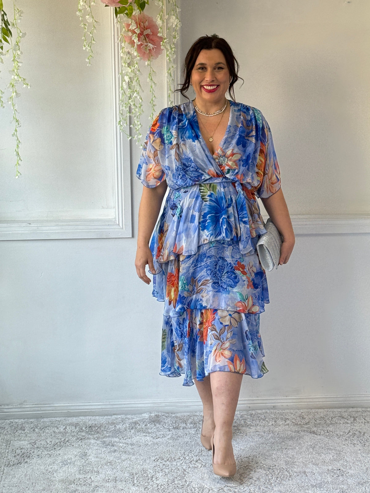 Emily Royal Floral Silk Dress