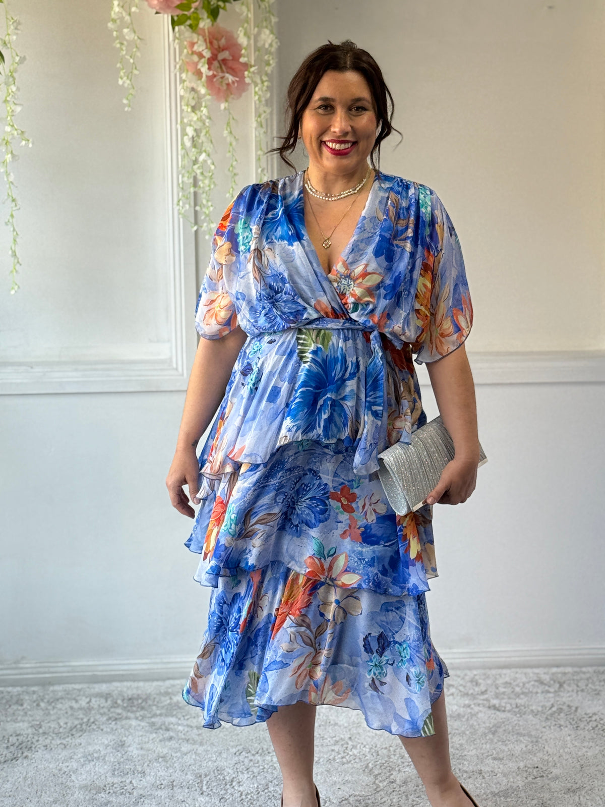 Emily Royal Floral Silk Dress