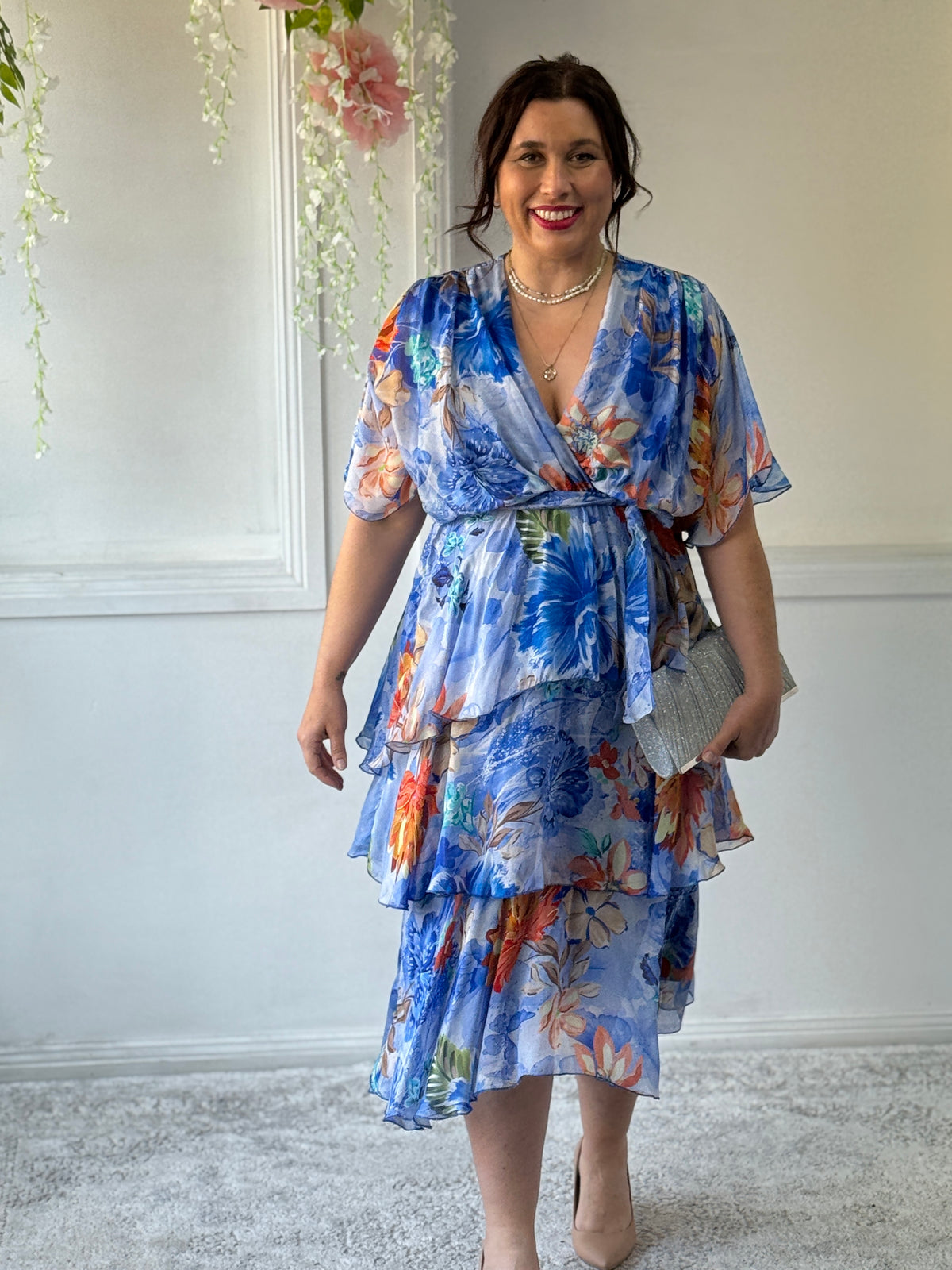 Emily Royal Floral Silk Dress
