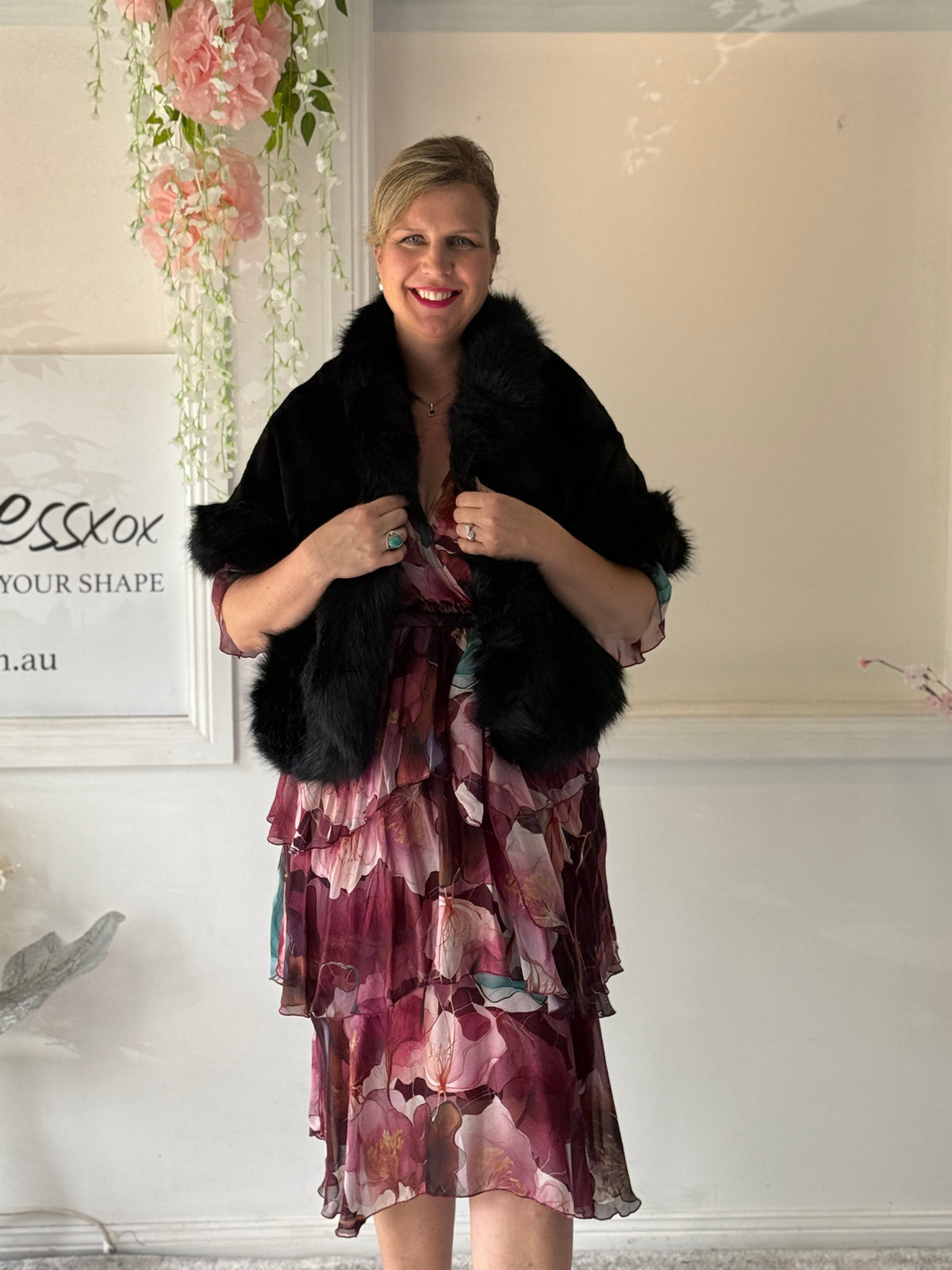 Emily Burgundy Floral Silk Dress