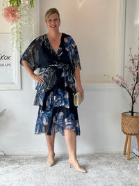 Emily Navy Floral Silk Dress