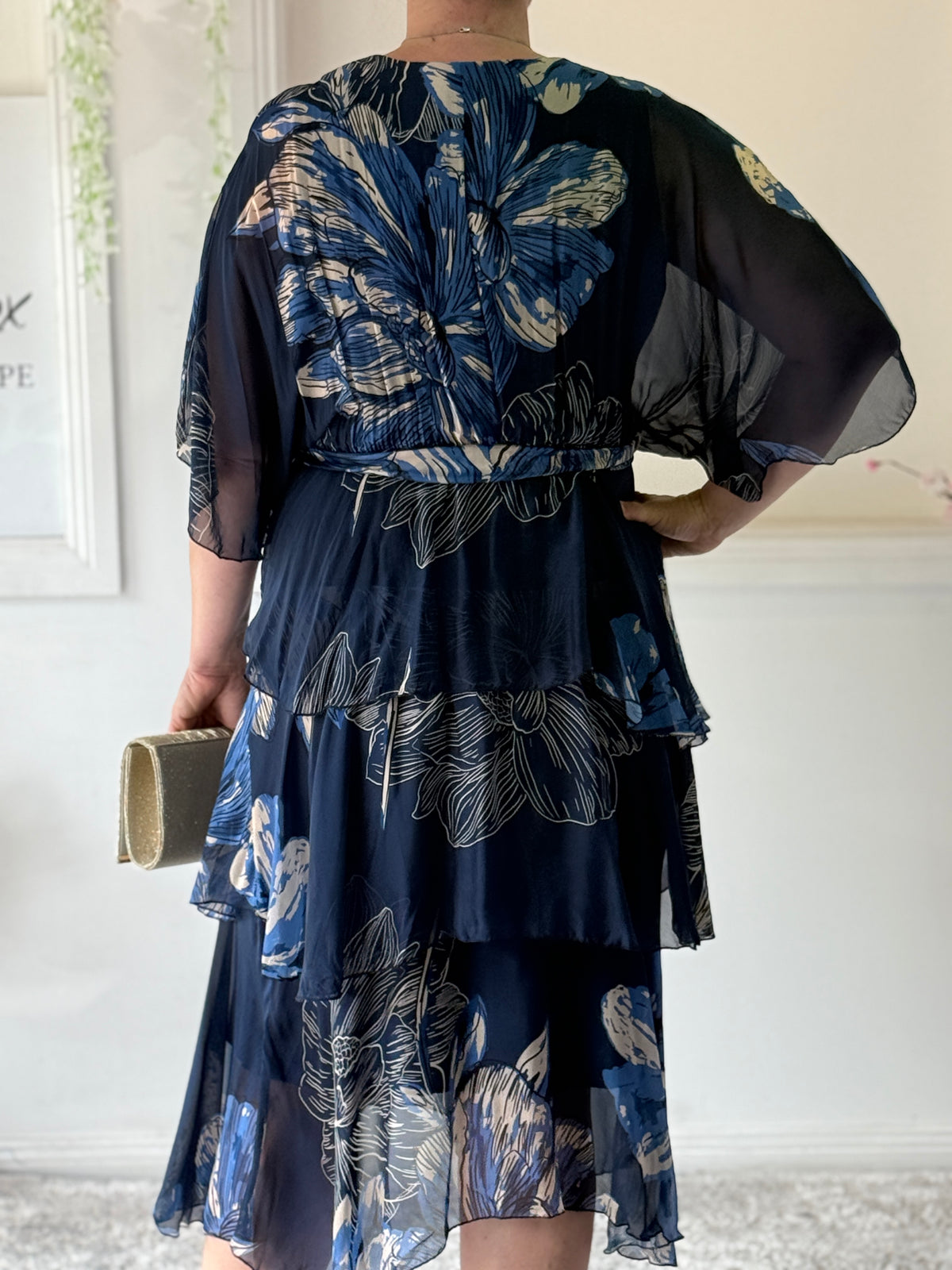 Emily Navy Floral Silk Dress