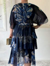 Emily Navy Floral Silk Dress