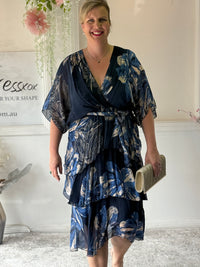 Emily Navy Floral Silk Dress