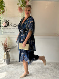 Emily Navy Floral Silk Dress