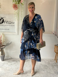 Emily Navy Floral Silk Dress