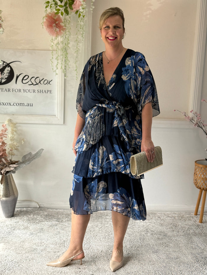 Emily Navy Floral Silk Dress
