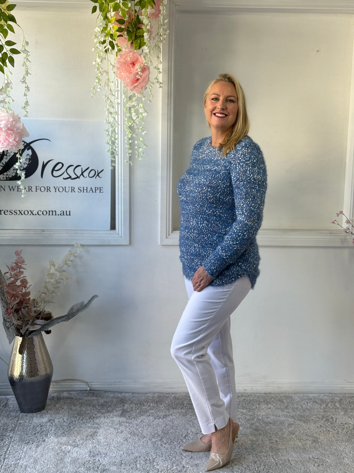 Emma Blue Textured Knit Jumper