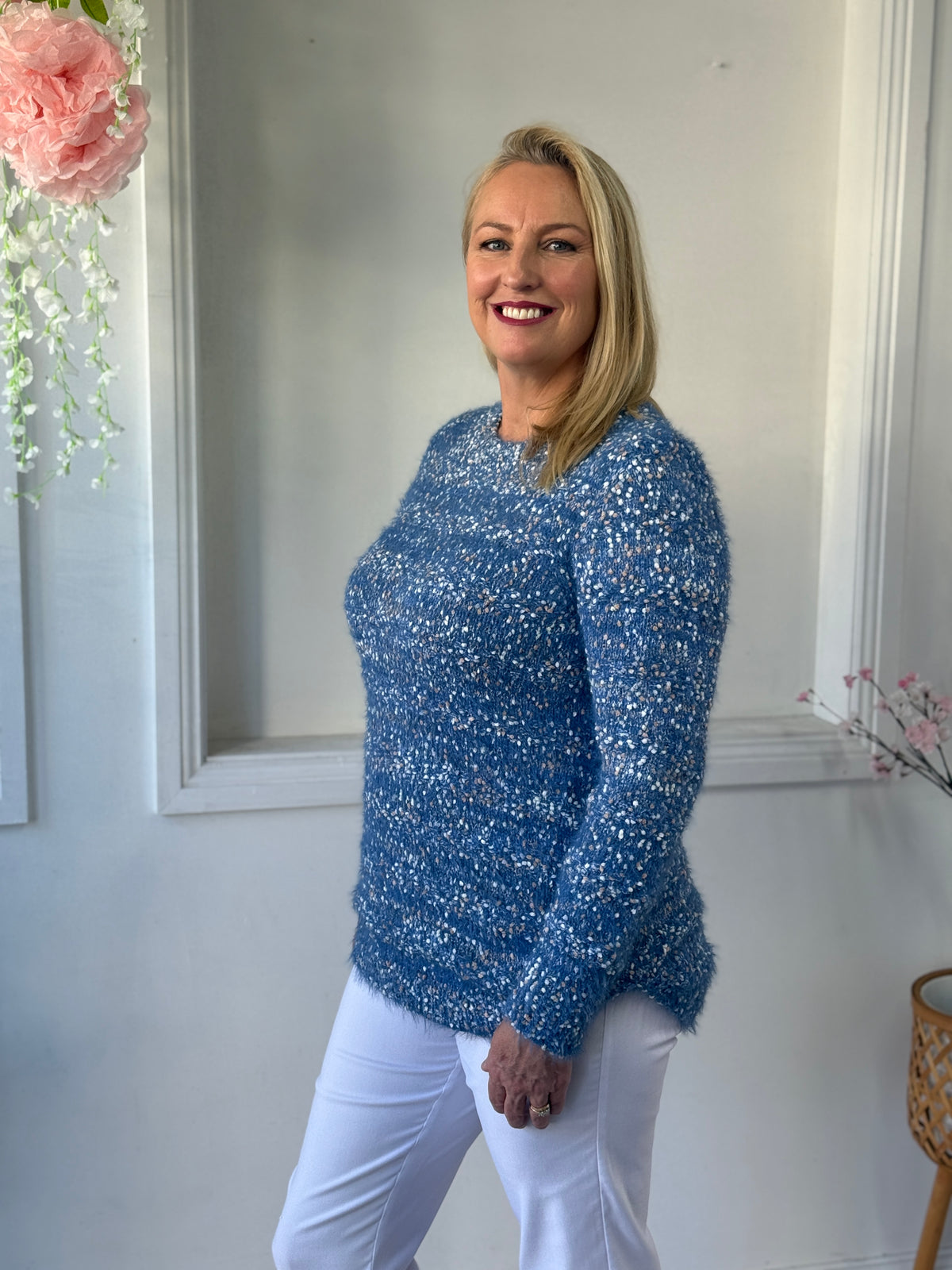 Emma Blue Textured Knit Jumper