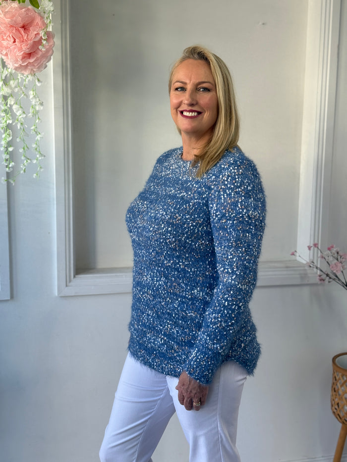 Emma Blue Textured Knit Jumper