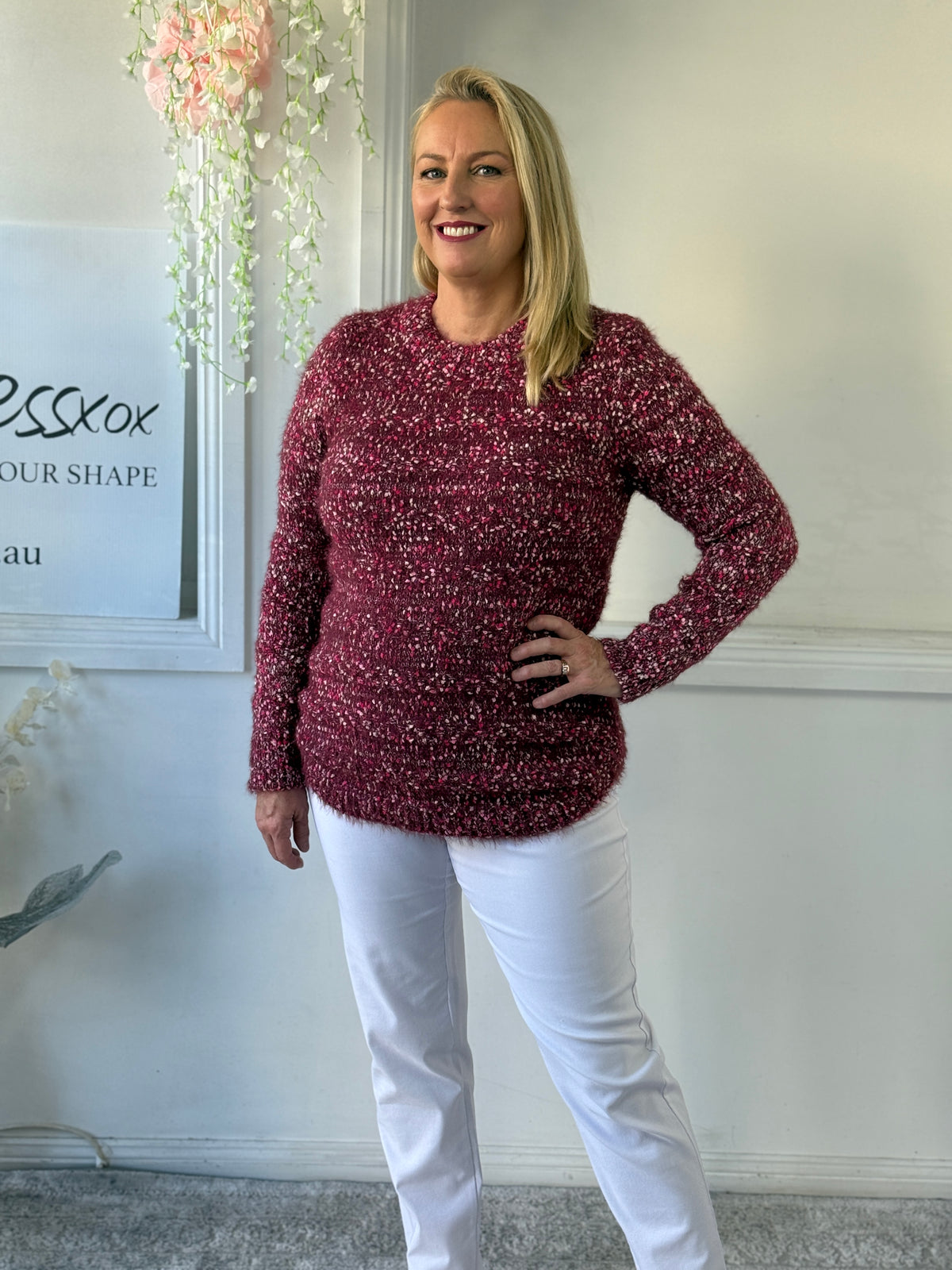 Emma Burgundy Textured Knit Jumper