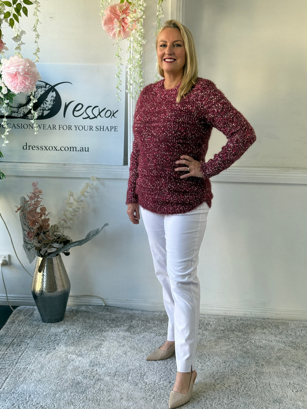 Emma Burgundy Textured Knit Jumper
