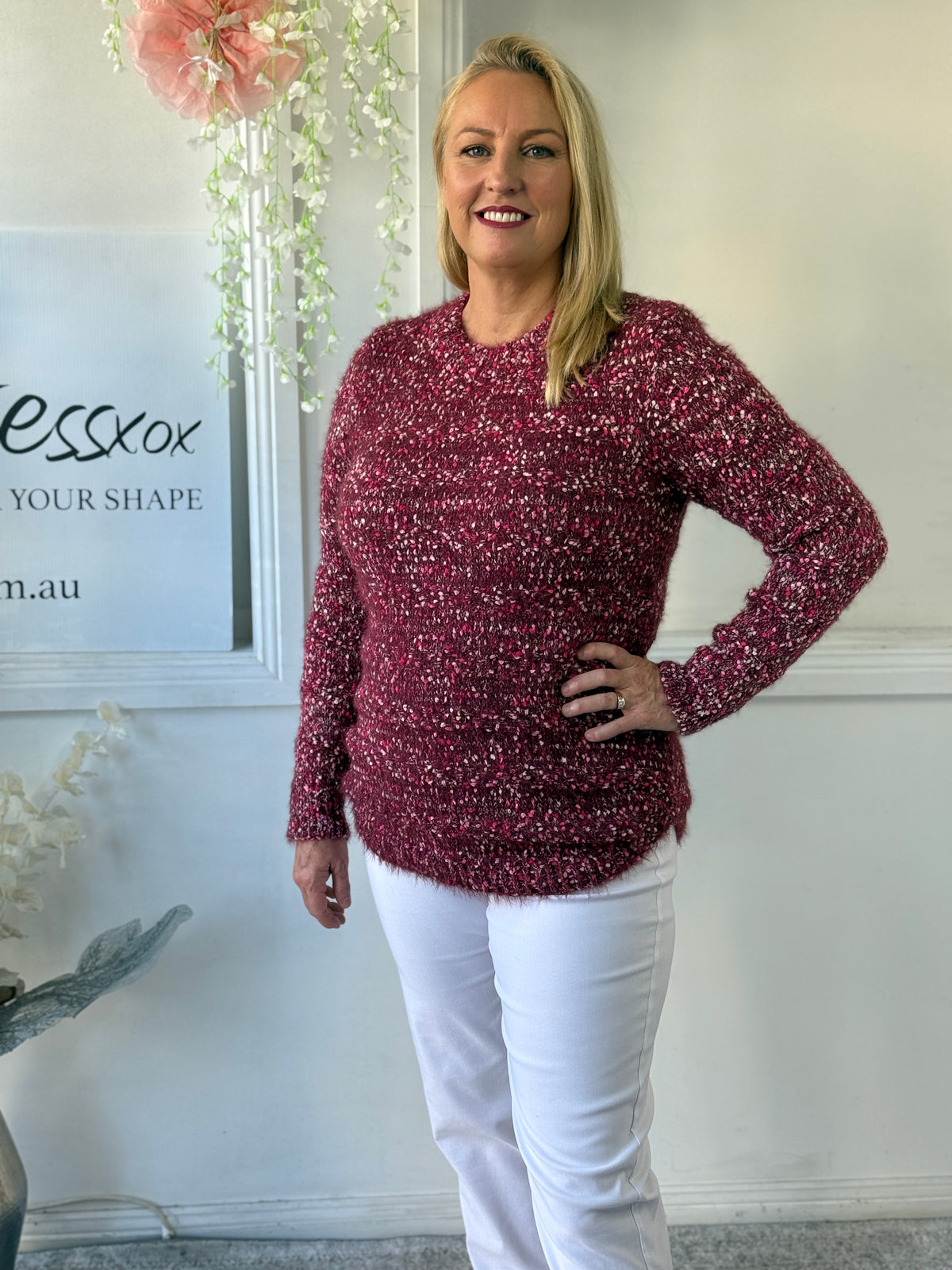 Emma Burgundy Textured Knit Jumper