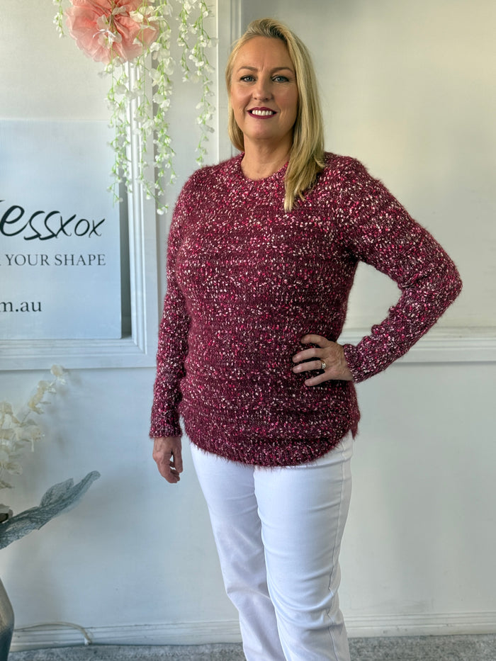 Emma Burgundy Textured Knit Jumper