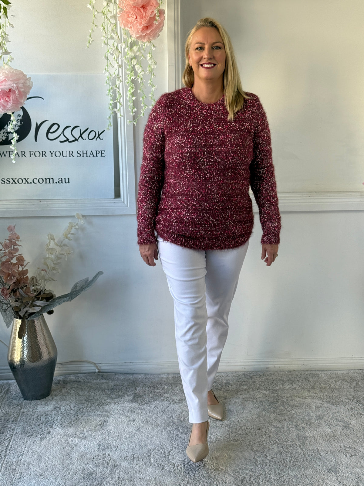 Emma Burgundy Textured Knit Jumper