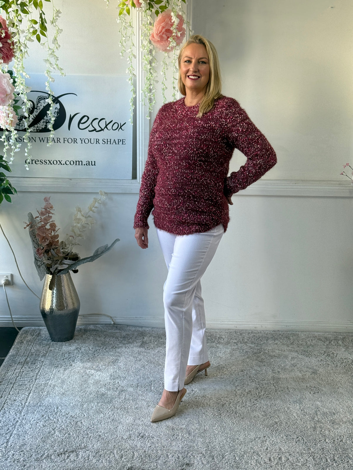 Emma Burgundy Textured Knit Jumper