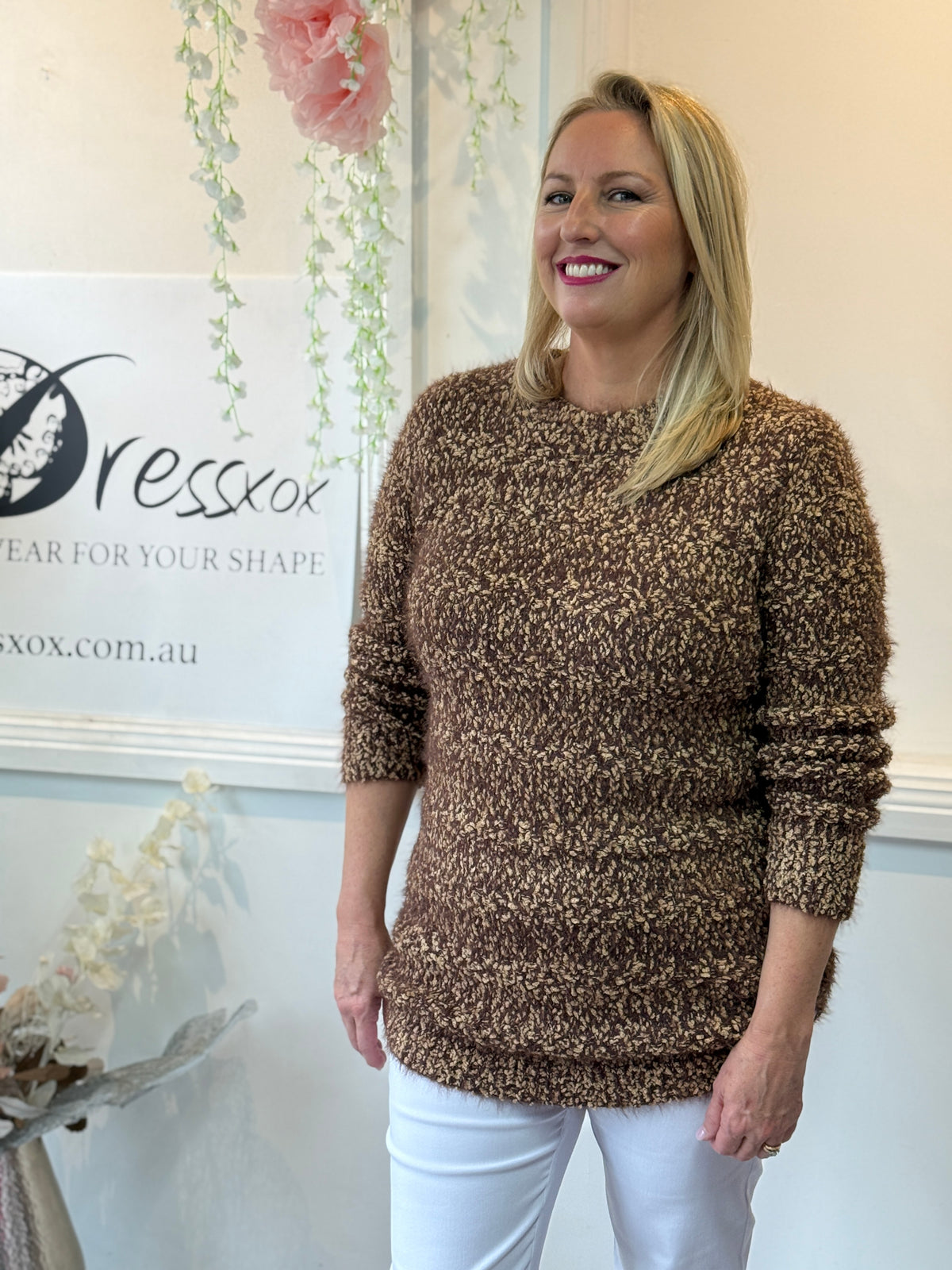 Emma Chocolate Textured Knit Jumper