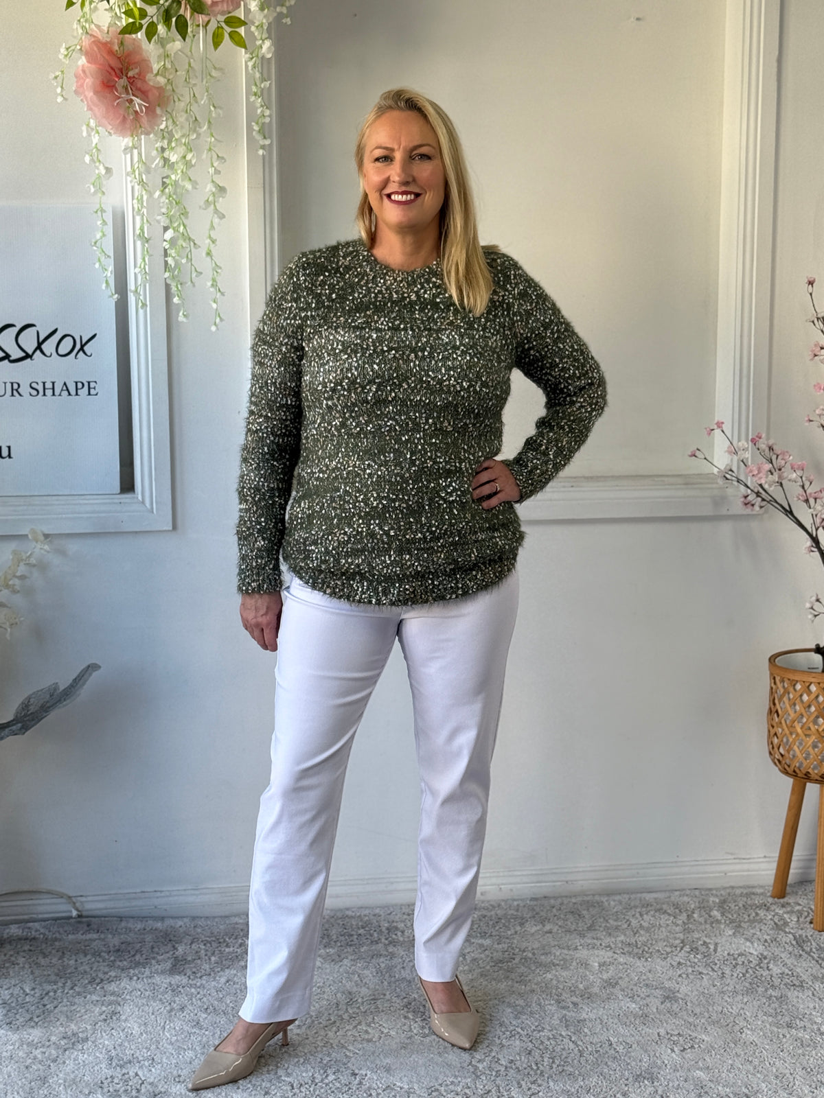 Emma Khaki Textured Knit Jumper