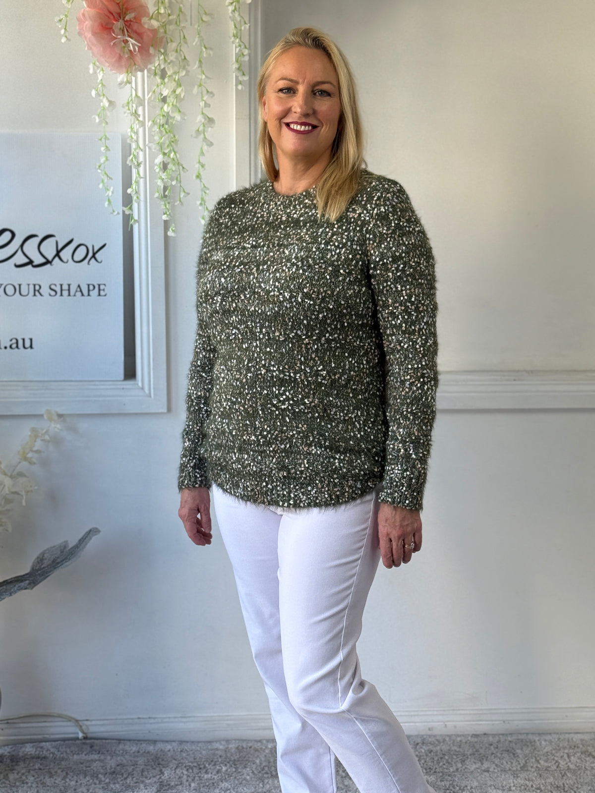 Emma Khaki Textured Knit Jumper