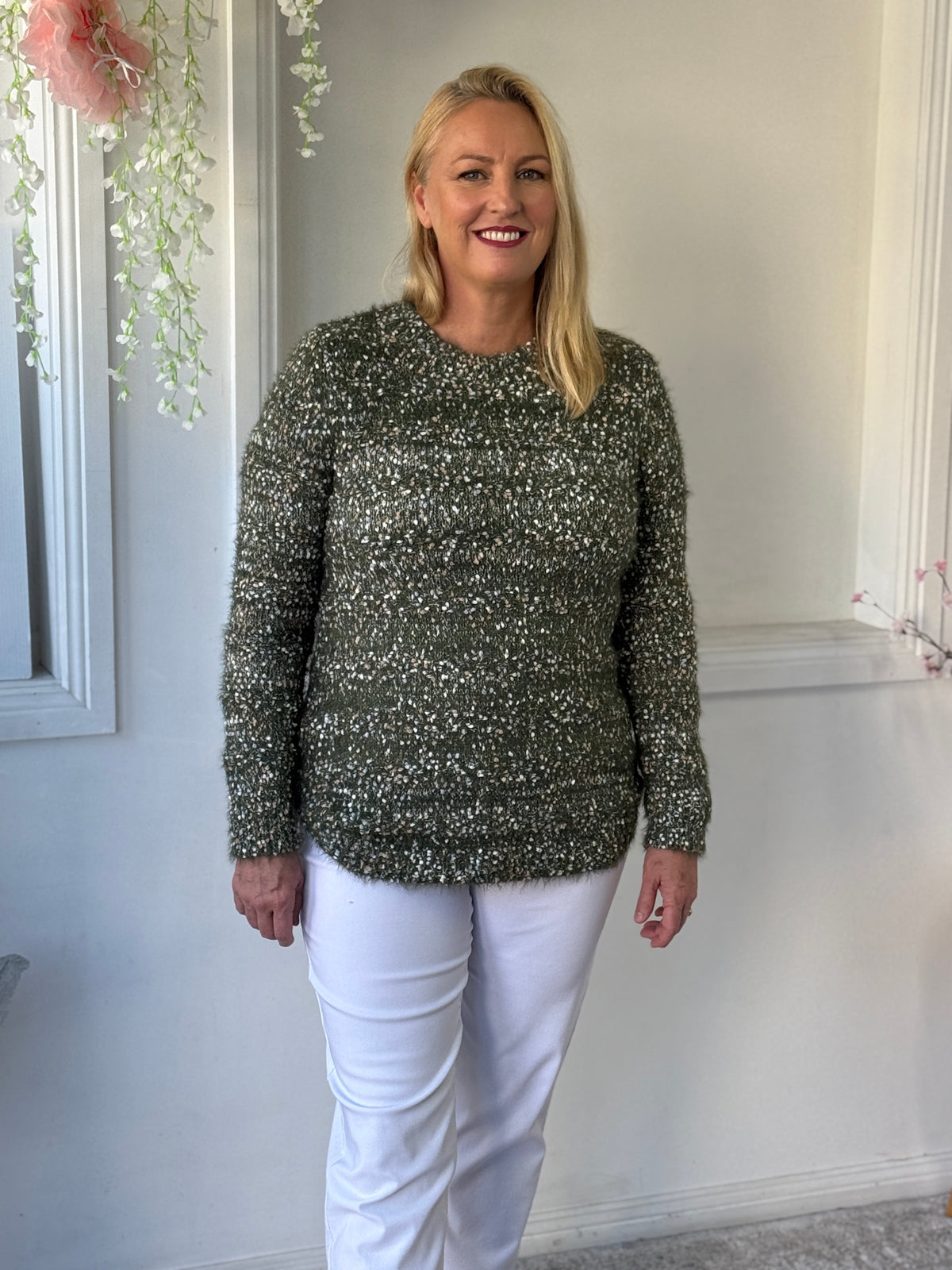 Emma Khaki Textured Knit Jumper