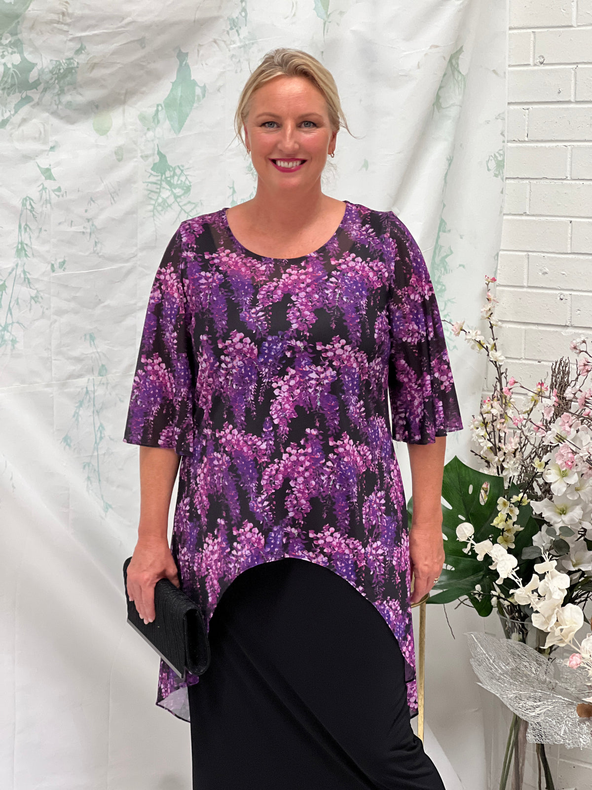 Essen Purple Floral Evening Top