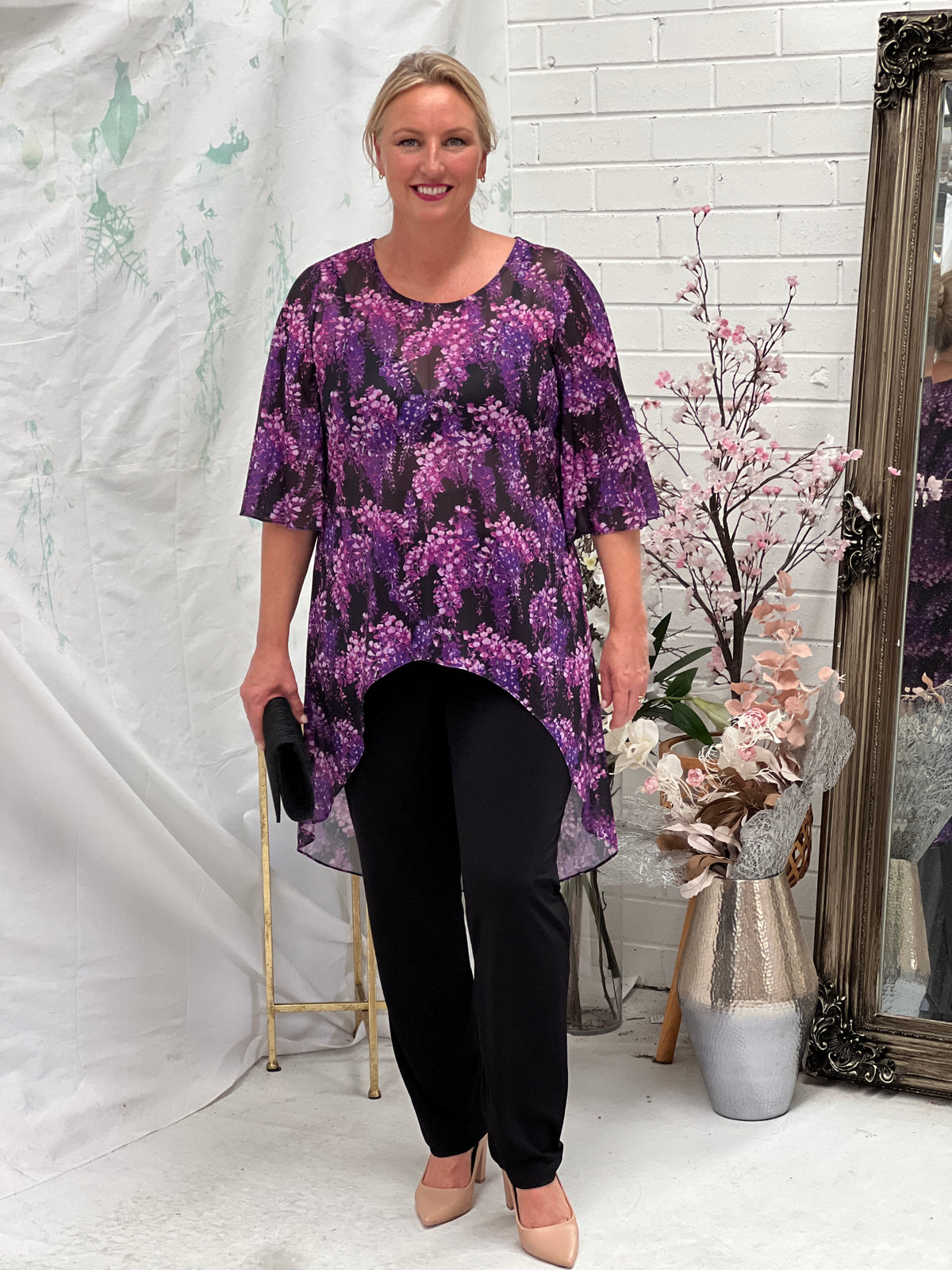 Essen Purple Floral Evening Top