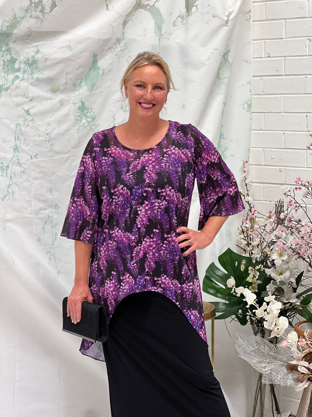 Essen Purple Floral Evening Top