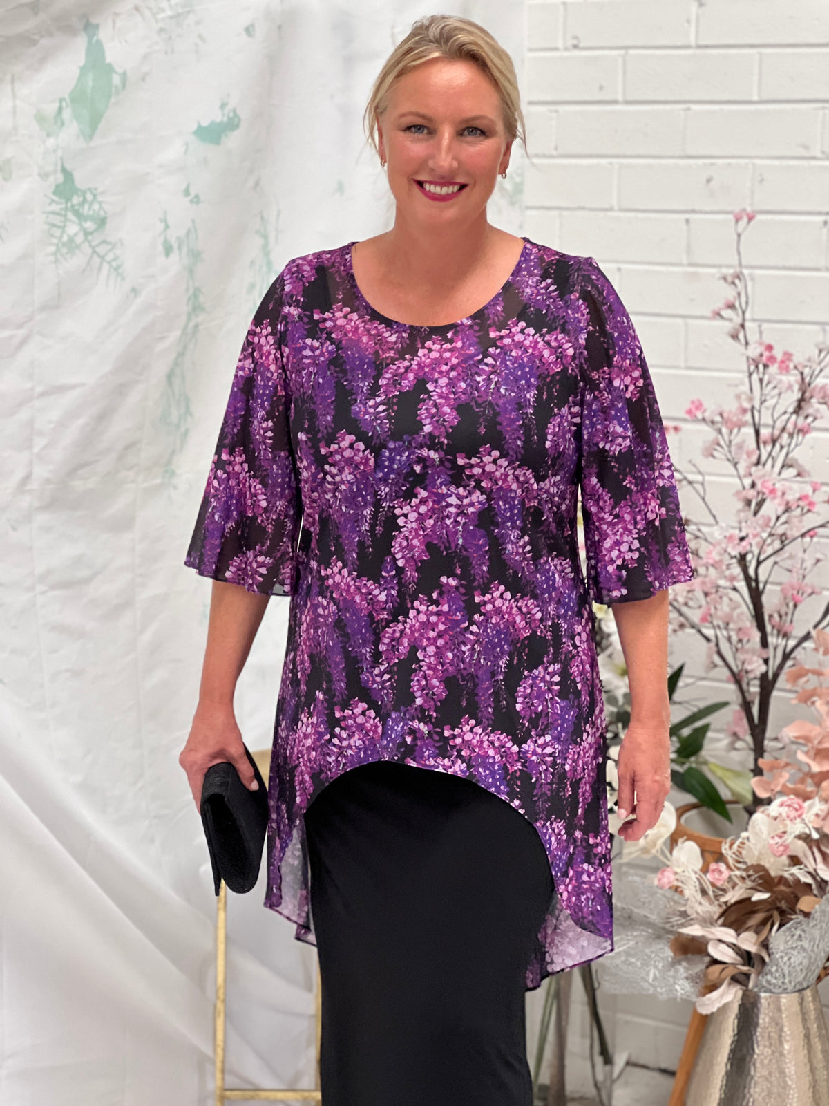 Essen Purple Floral Evening Top