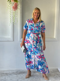 Eva Blue Tropical Shirt Dress