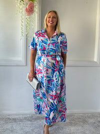 Eva Blue Tropical Shirt Dress