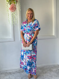 Eva Blue Tropical Shirt Dress