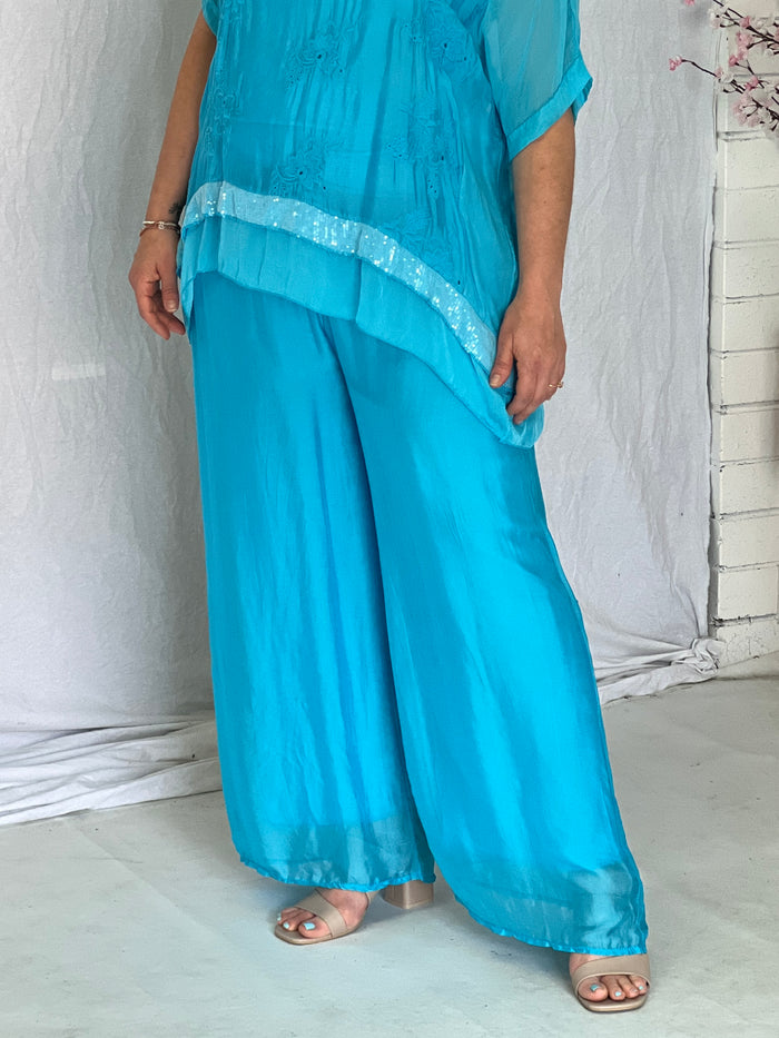 Fort Turquoise Silk Pants