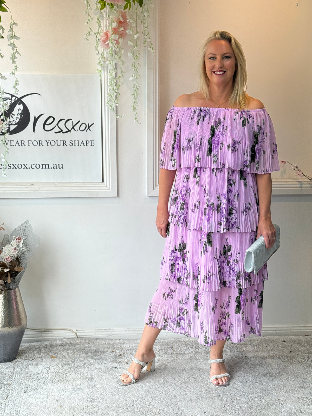 Genoa Lavender Floral Evening Dress