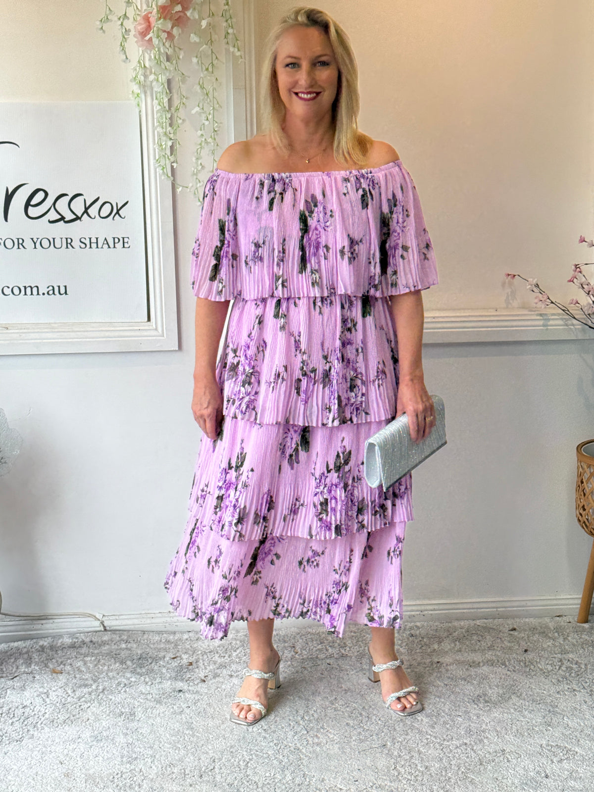 Genoa Lavender Floral Evening Dress