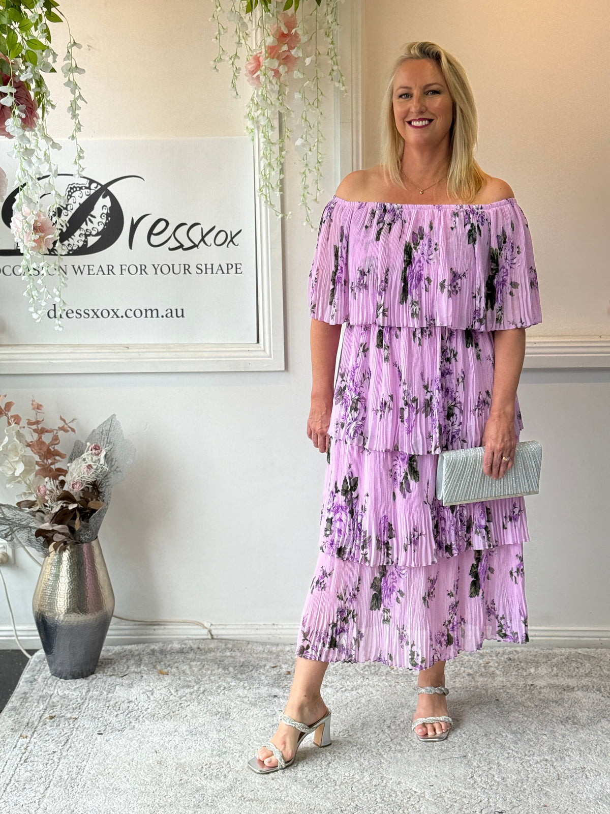 Genoa Lavender Floral Evening Dress