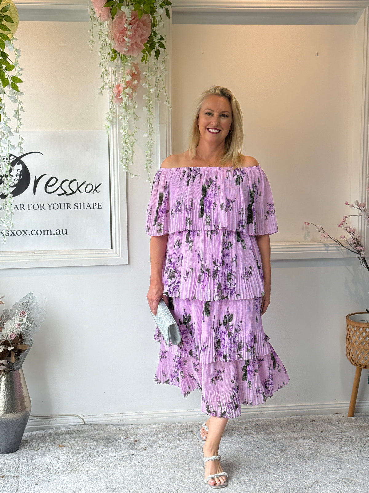 Genoa Lavender Floral Evening Dress