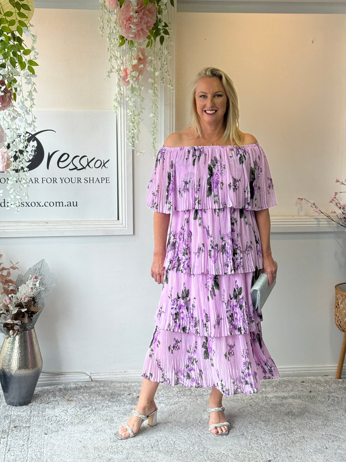Genoa Lavender Floral Evening Dress