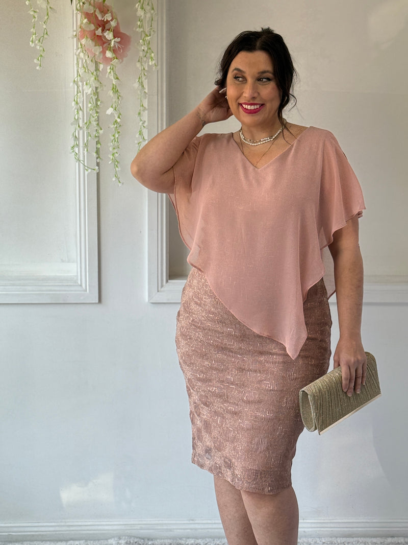 Gracen Rose Gold Glitter Evening Dress