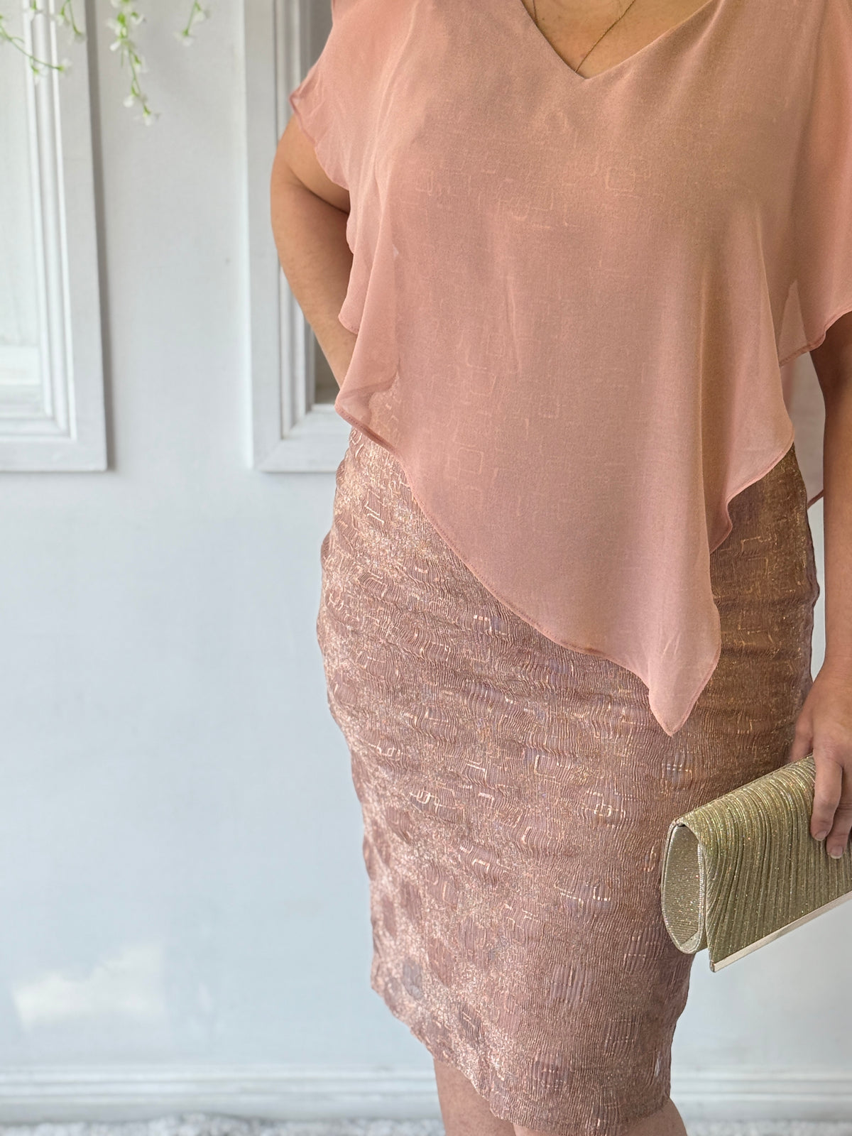 Gracen Rose Gold Glitter Evening Dress