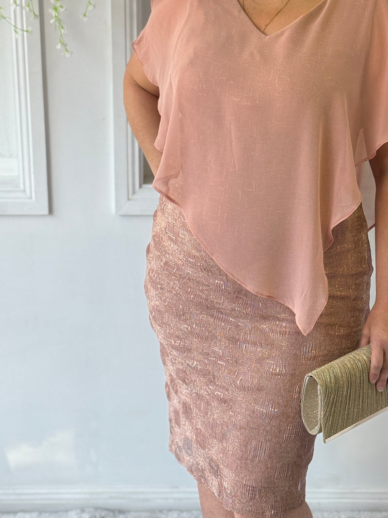 Gracen Rose Gold Glitter Evening Dress