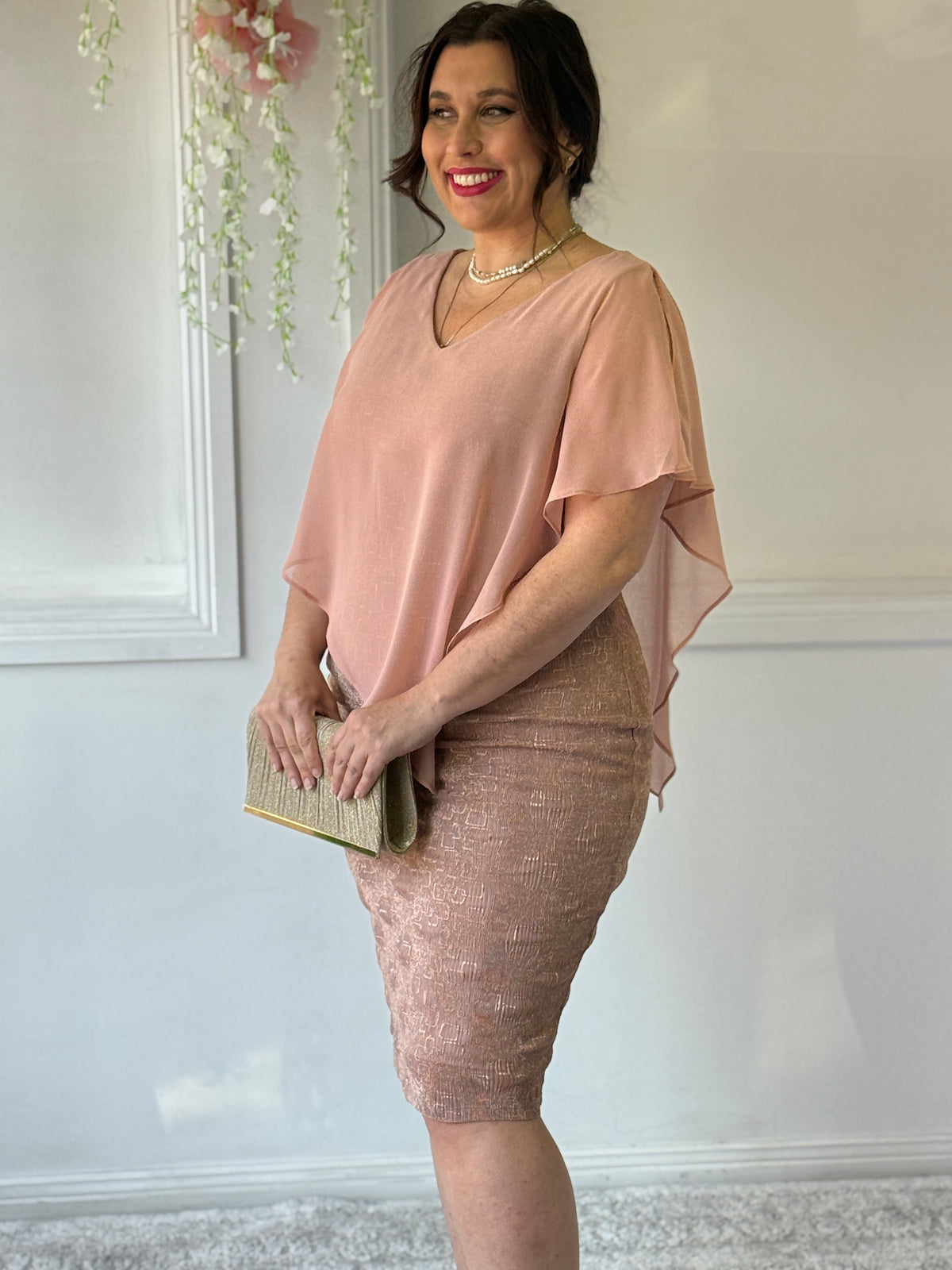 Gracen Rose Gold Glitter Evening Dress