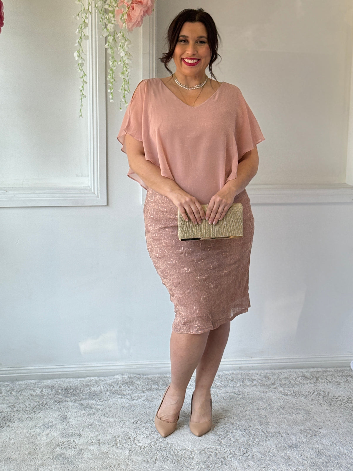 Gracen Rose Gold Glitter Evening Dress
