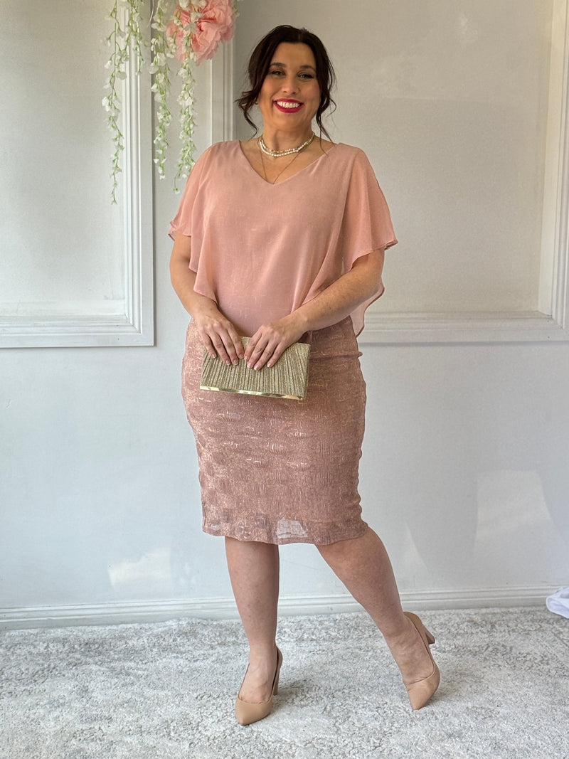 Gracen Rose Gold Glitter Evening Dress