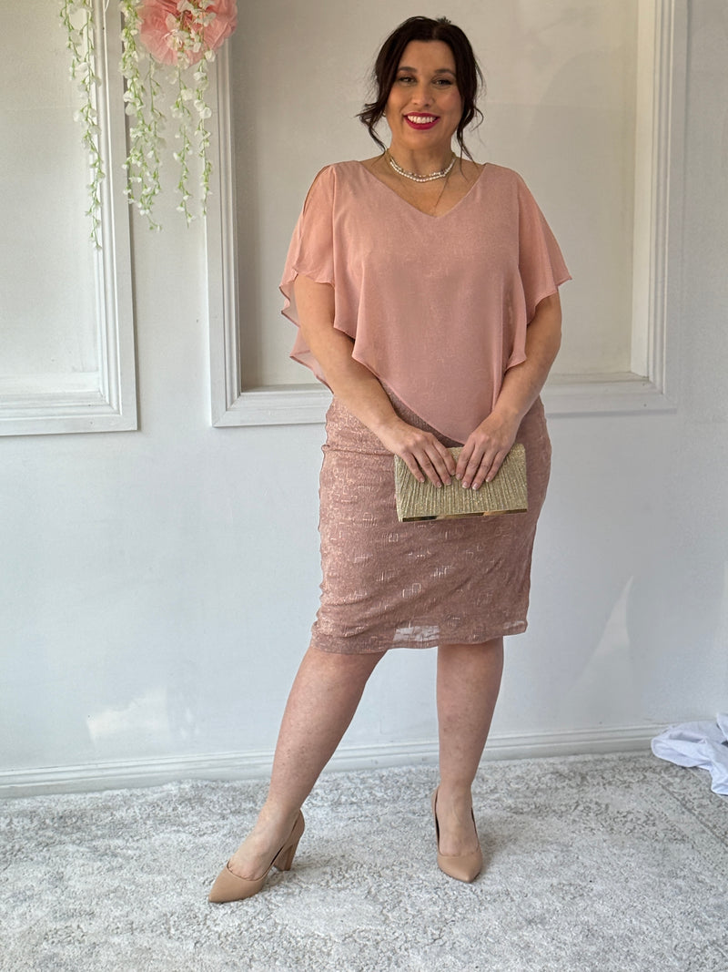 Gracen Rose Gold Glitter Evening Dress