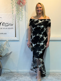 Harriet Black Embroidered Evening Gown