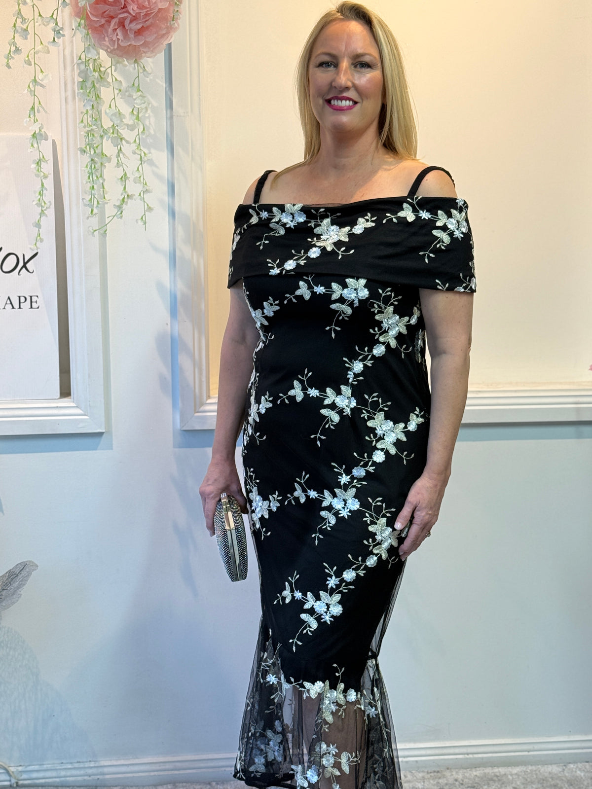 Harriet Black Embroidered Evening Gown